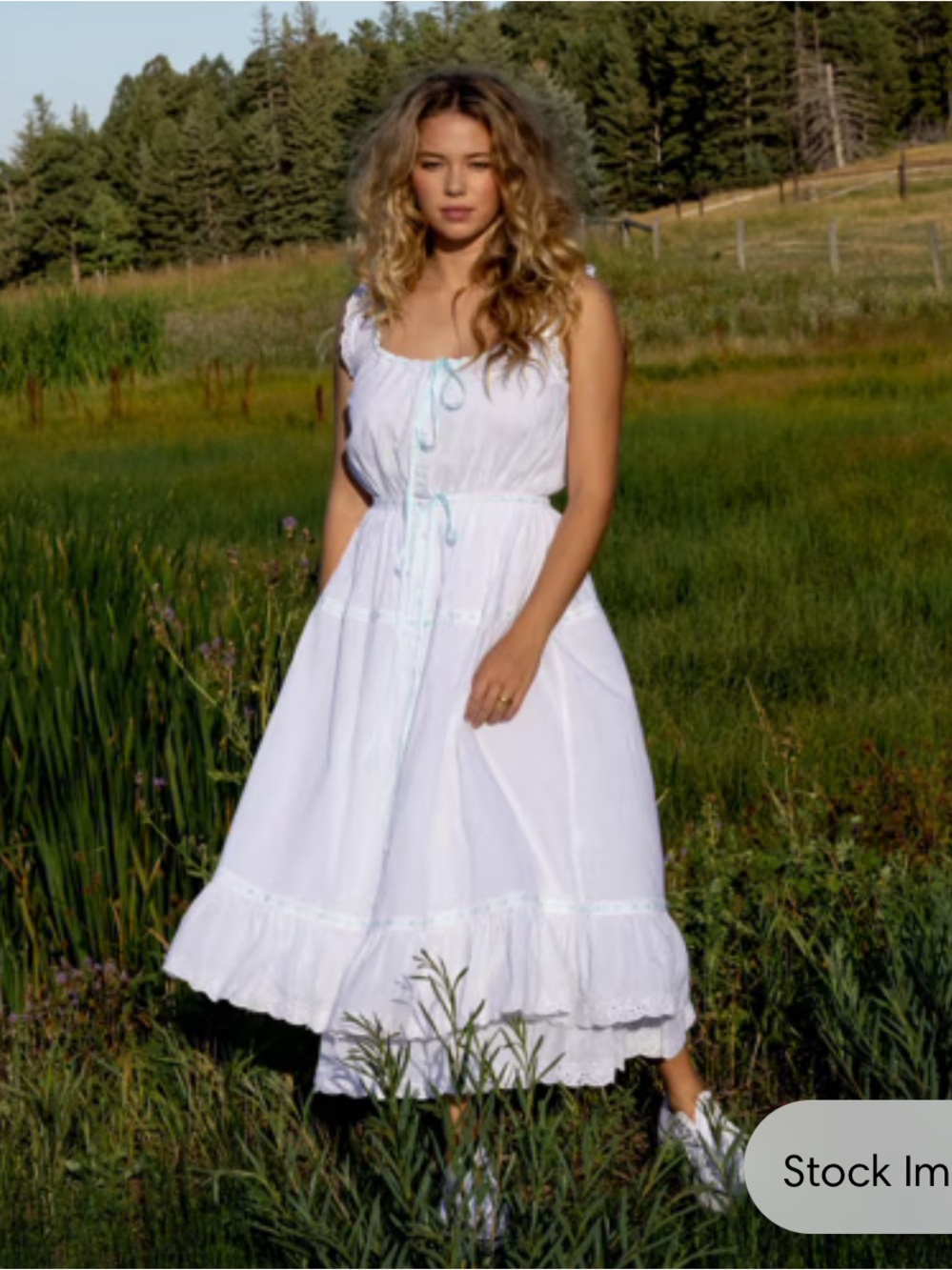 Kitteny Alysa White Midi Dress 100% Cotton Cottagecore Size S
